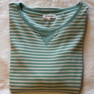 Calvin Klein Mint and White Striped Pullover